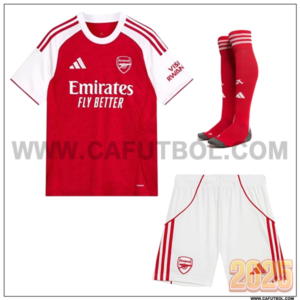 Primera Camiseta Futbol FC Arsenal (Pantalones + Calcetines) Rojo/Blanco 2025 2026