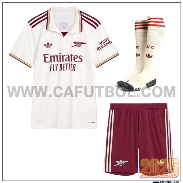 Tercero Camiseta Futbol FC Arsenal (Pantalones + Calcetines) Blanco/Rojo 2025 2026