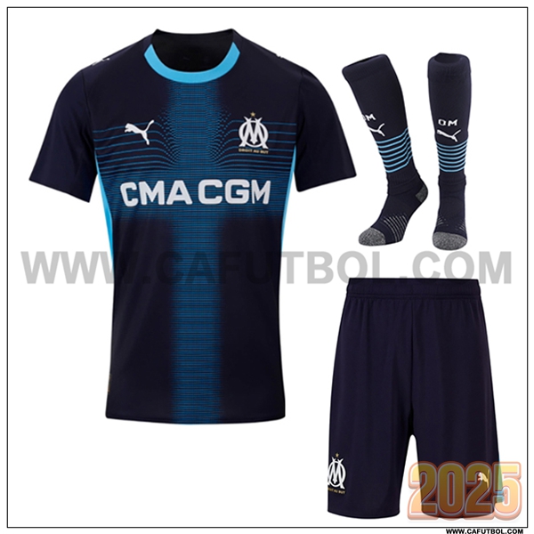 Segunda Camiseta Futbol Marsella OM (Pantalones + Calcetines) Negro 2025 2026