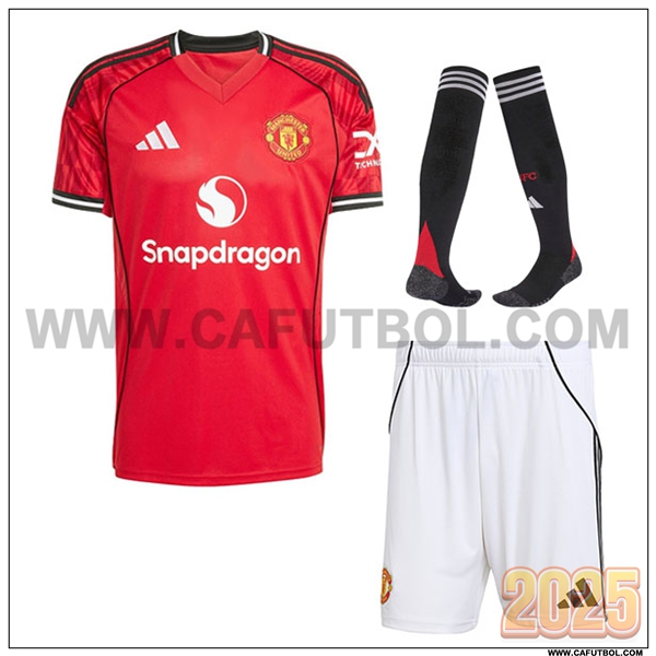 Primera Camiseta Futbol Manchester United (Pantalones + Calcetines) Rojo 2025 2026