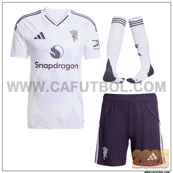 Segunda Camiseta Futbol Manchester United (Pantalones + Calcetines) Blanco 2025 2026