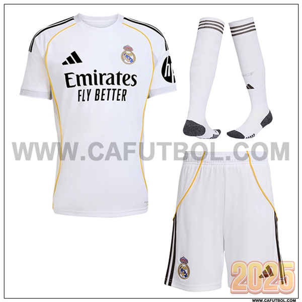 Primera Camiseta Futbol Real Madrid (Pantalones + Calcetines) Blanco 2025 2026