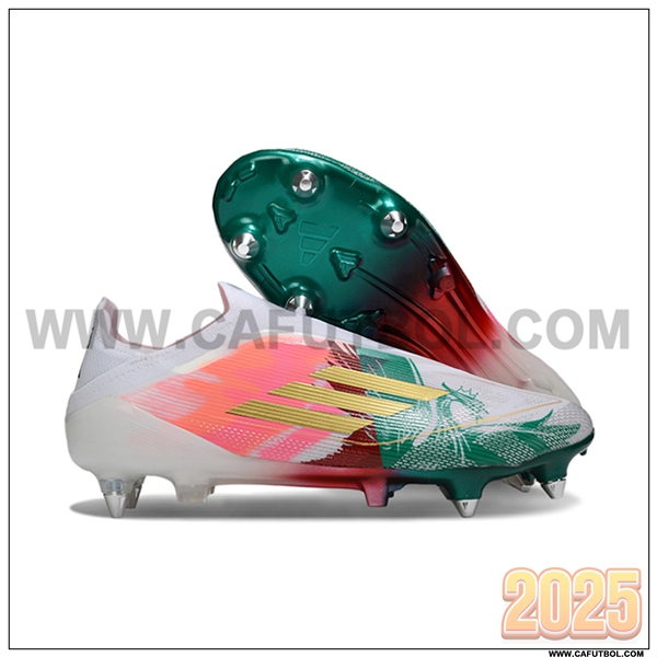 Adidas Botas De Fútbol F50 Elite Laceless SG Blanco/Rosa/Verde/Amarillo