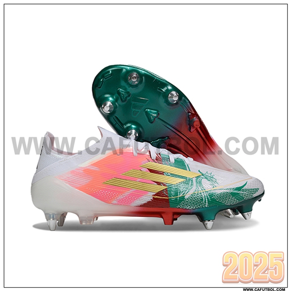 Adidas Botas De Fútbol F50 Elite SG Blanco/Rosa/Verde/Amarillo