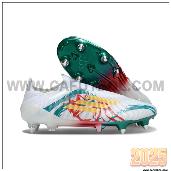 Adidas Botas De Fútbol F50 Elite Laceless SG Blanco/Verde/Amarillo/Rojo -02