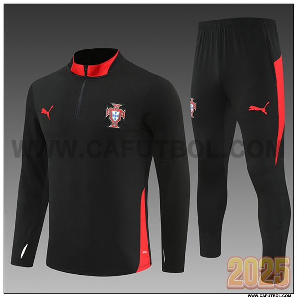 Chandal de Futbol Portugal Ninos Negro/Rojo 2025 2026