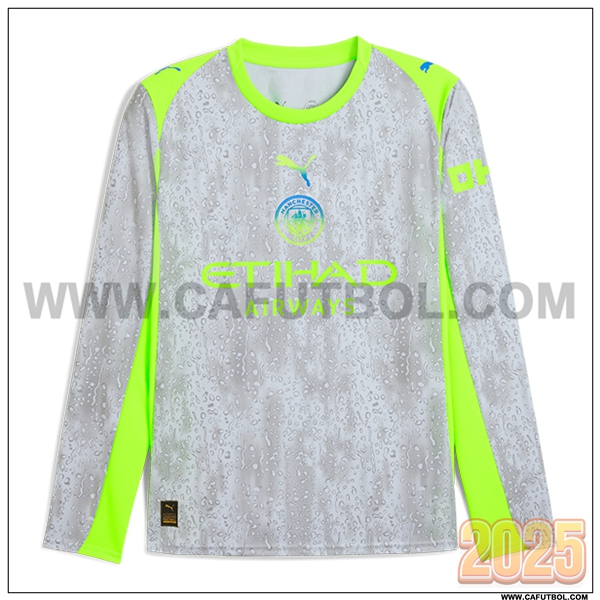 Nuevo Camiseta de Manchester City Tercero Mangas largas Gris/Verde 2025 2026