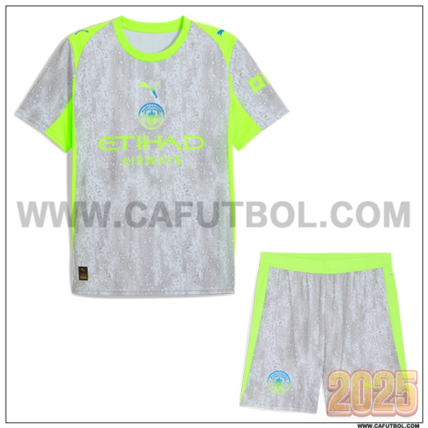 Nuevo Camiseta de Manchester City Tercero Ninos 2025 2026 Gris