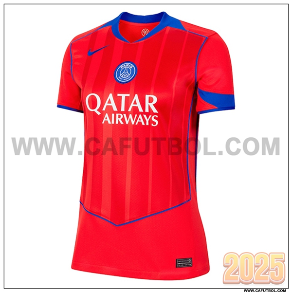 Nuevo Camiseta de Paris PSG Tercero Mujer 2025 2026 Rojo