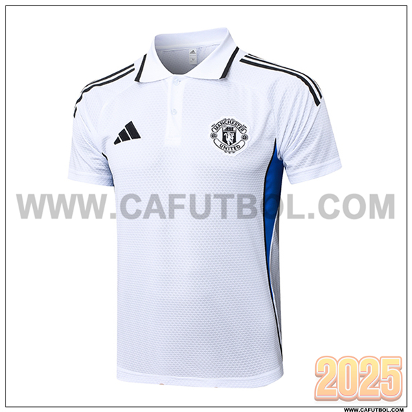 Camiseta Polo Manchester United Blanco/Negro/Azul 2025 2026