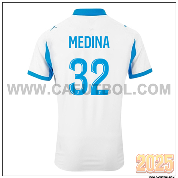 Primera Camiseta de Marsella OM MEDINA #32 Blanco/Azul Cielo 2025 2026