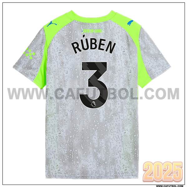 Tercero Camiseta de Manchester City RÚBEN #3 Gris/Verde 2025 2026