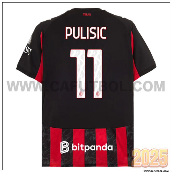 Primera Camiseta de AC Milan PULISIC #11 Negro/Rojo 2025 2026