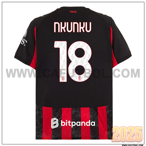 Primera Camiseta de AC Milan NKUNKU #18 Negro/Rojo 2025 2026