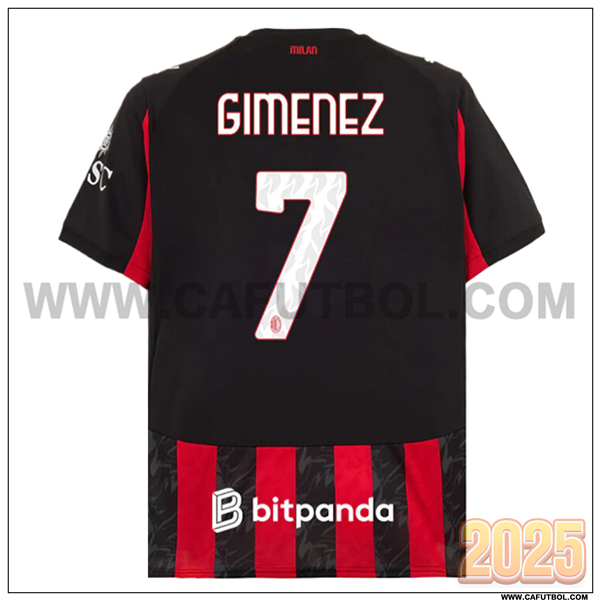 Primera Camiseta de AC Milan GIMENEZ #7 Negro/Rojo 2025 2026