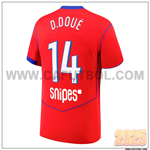 Tercero Camiseta de Paris PSG D.DOUÉ #10 Rojo 2025 2026