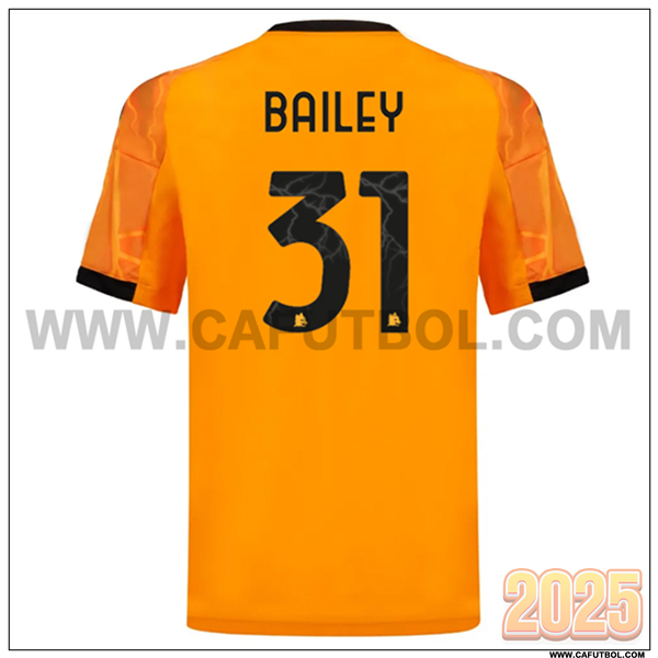 Segunda Camiseta de AS Roma BAILEY #31 Naranja 2025 2026