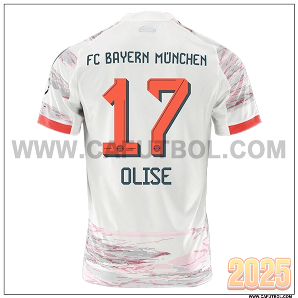 Segunda Camiseta de Bayern Munich OLISE #17 Blanco 2025 2026