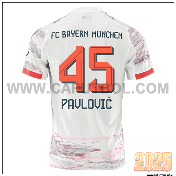 Segunda Camiseta de Bayern Munich PAVLOVIC #45 Blanco 2025 2026