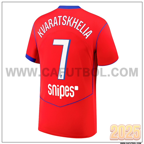 Tercero Camiseta de Paris PSG KVARATSKHELIA #25 Rojo 2025 2026