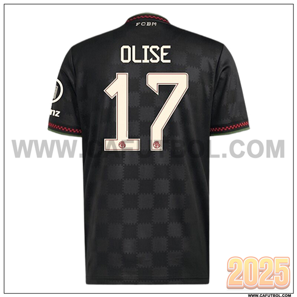 Camiseta de Bayern Munich OLISE #17 Liga de Campeones Negro 2025 2026