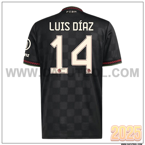 Camiseta de Bayern Munich LUIS DÍAZ #14 Liga de Campeones Negro 2025 2026
