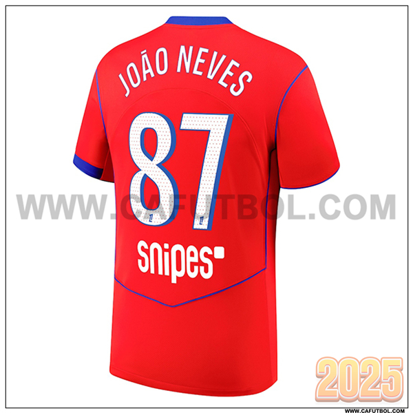 Tercero Camiseta de Paris PSG JOÃO NEVES #5 Rojo 2025 2026