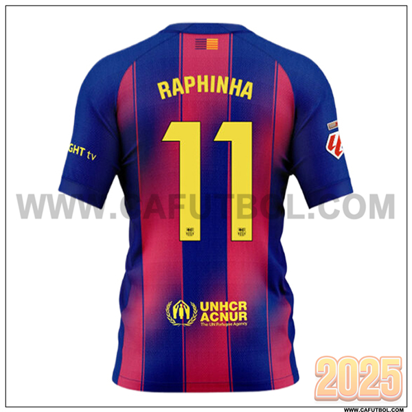 Primera Camiseta de FC Barcelona RAPHINHA #11 Rojo/Azul 2025 2026