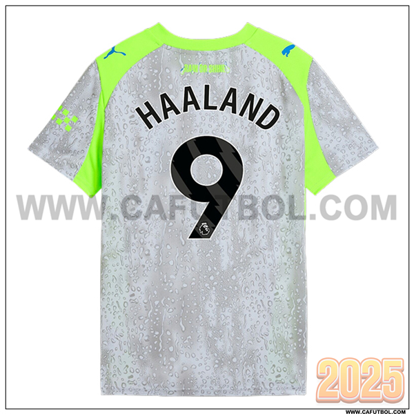 Tercero Camiseta de Manchester City HAALAND #9 Gris/Verde 2025 2026