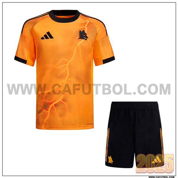 Segunda Camiseta Futbol AS Roma + Pantalones Naranja 2025 2026