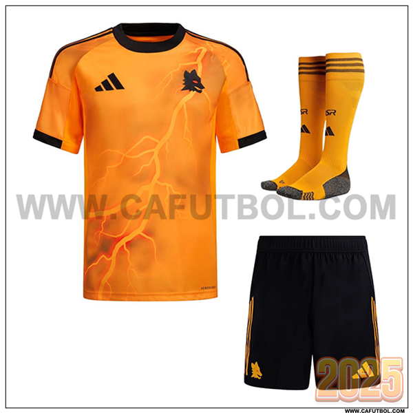 Segunda Camiseta Futbol AS Roma (Pantalones + Calcetines) Naranja 2025 2026