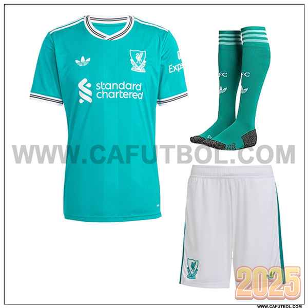 Tercero Camiseta Futbol FC Liverpool (Pantalones + Calcetines) Verde 2025 2026