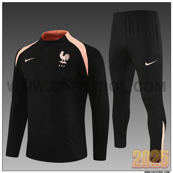 Chandal de Futbol Francia Ninos Negro/Rosa 2025 2026