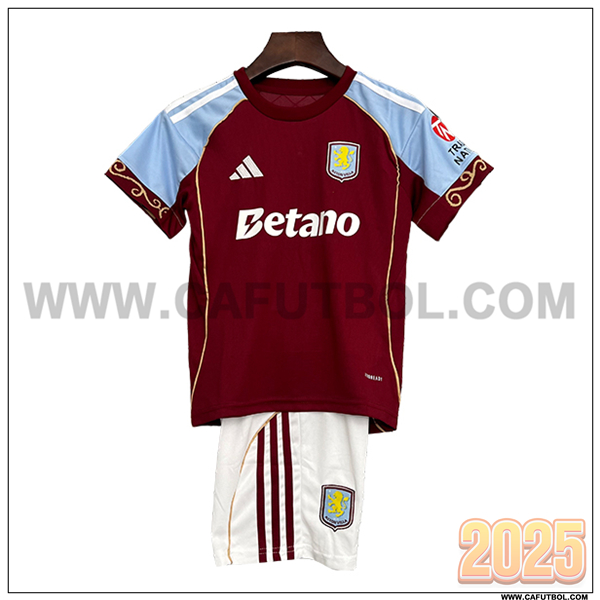 Nuevo Camiseta de Aston Villa Primera Ninos 2025 2026 Rojo