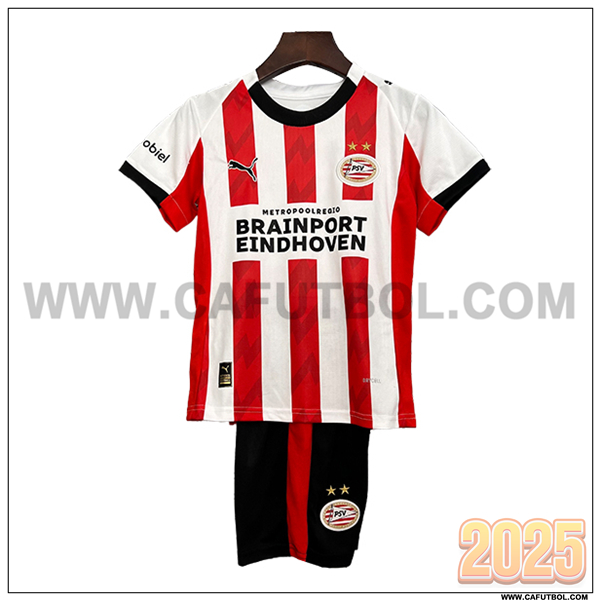 Nuevo Camiseta de PSV Eindhoven Primera Ninos 2025 2026 Blanco/Rojo