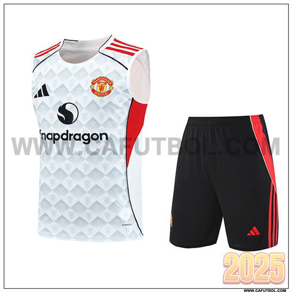 Camiseta Entrenamiento sin mangas Manchester United Blanco/Gris/Rojo 2025 2026