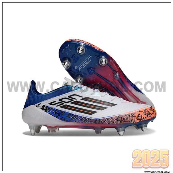 Adidas Botas De Fútbol F50 ELITE SG Blanco/Azul/Naranja/Negro -02