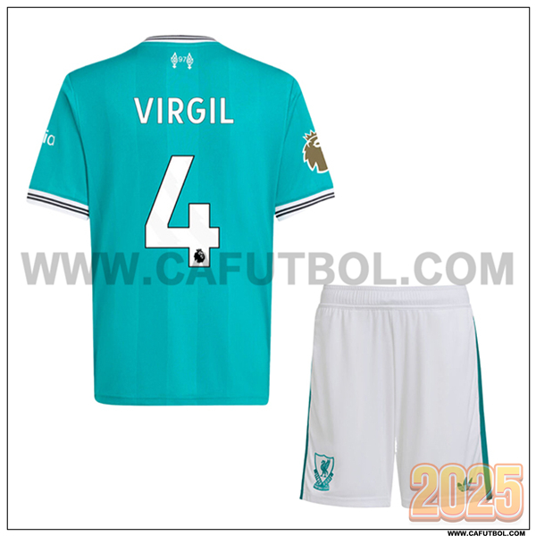 Tercero Camiseta de FC Liverpool VIRGIL #4 Ninos 2025 2026 Verde