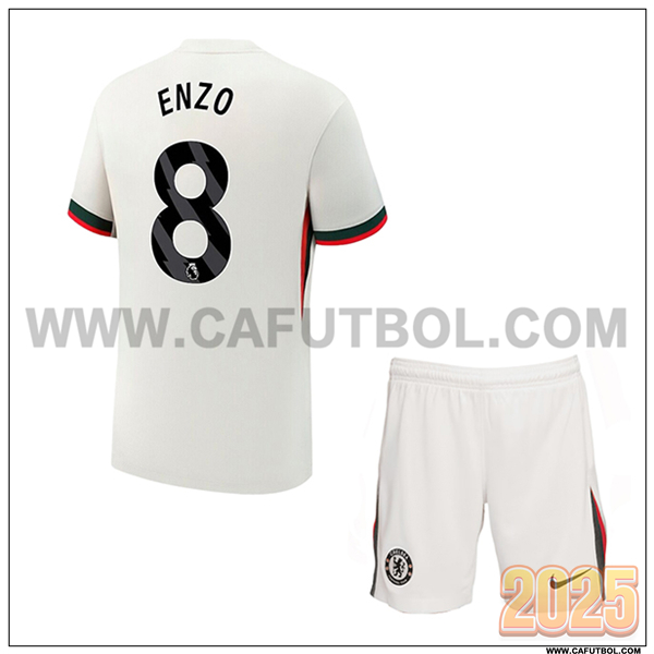 Segunda Camiseta de FC Chelsea ENZO #8 Ninos 2025 2026 Blanco