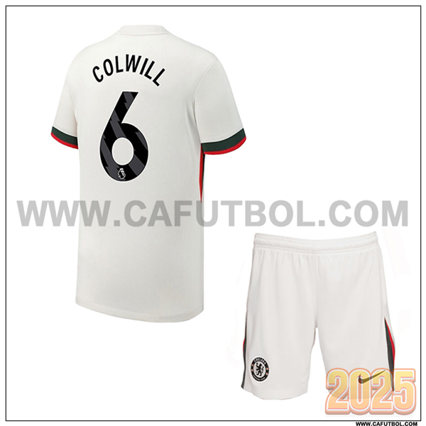 Segunda Camiseta de FC Chelsea COLWILL #6 Ninos 2025 2026 Blanco