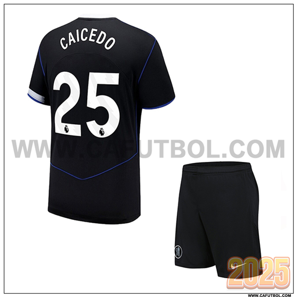 Tercero Camiseta de FC Chelsea CAICEDO #25 Ninos 2025 2026 Negro