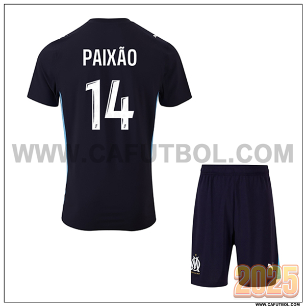 Segunda Camiseta de Marsella OM PAIXÃO #14 Ninos 2025 2026 Negro