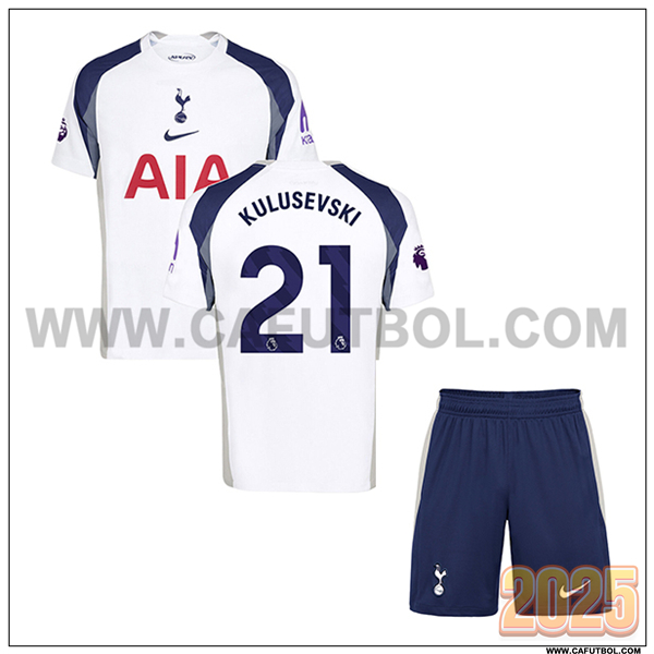 Primera Camiseta de Tottenham Hotspur KULUSEVSKI #21 Ninos 2025 2026 Blanco