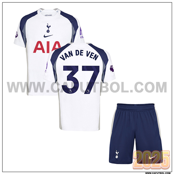 Primera Camiseta de Tottenham Hotspur VAN DE VEN #37 Ninos 2025 2026 Blanco