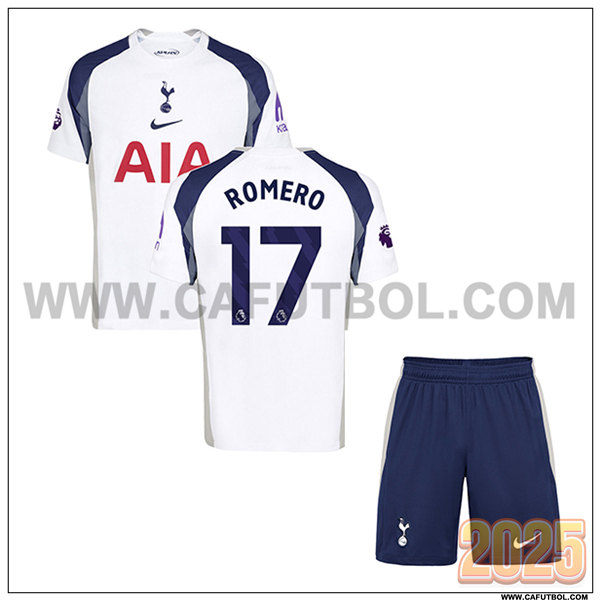 Primera Camiseta de Tottenham Hotspur ROMERO #17 Ninos 2025 2026 Blanco