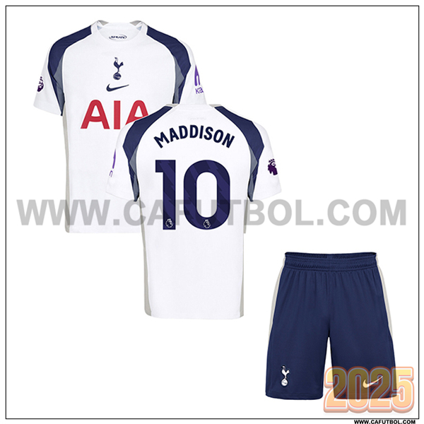 Primera Camiseta de Tottenham Hotspur MADDISON #10 Ninos 2025 2026 Blanco