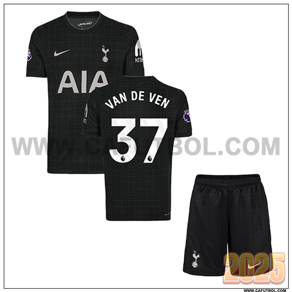 Segunda Camiseta de Tottenham Hotspur VAN DE VEN #37 Ninos 2025 2026 Negro