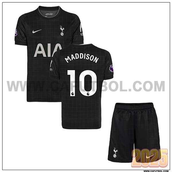 Segunda Camiseta de Tottenham Hotspur MADDISON #10 Ninos 2025 2026 Negro