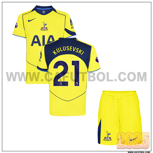 Tercero Camiseta de Tottenham Hotspur KULUSEVSKI #21 Ninos 2025 2026 AMARILLO