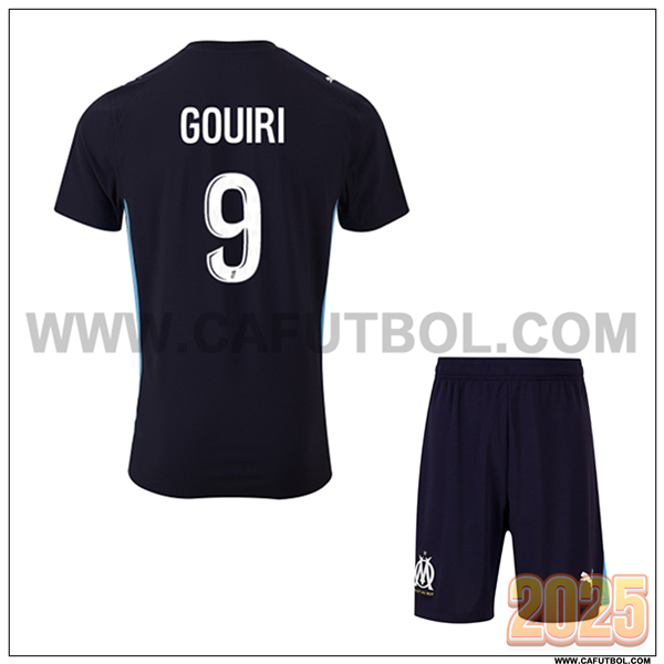 Segunda Camiseta de Marsella OM GOUIRI #9 Ninos 2025 2026 Negro